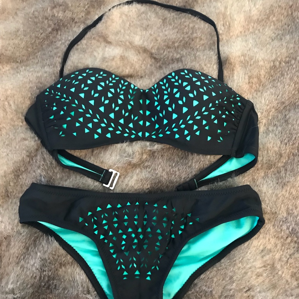 Gorgeous teal and black bikini